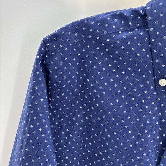Goodfellow Co Mens S Navy Blue Dot Print Long Sleeve Slim Button Up Shirt New - Picture 2 of 6